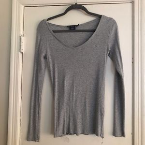 Long Sleeve Gray Polo V-neck